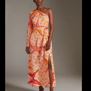 Farm Rio Anthropologie One Shoulder Starfish Maxi
Dress Side Slit Orange XS